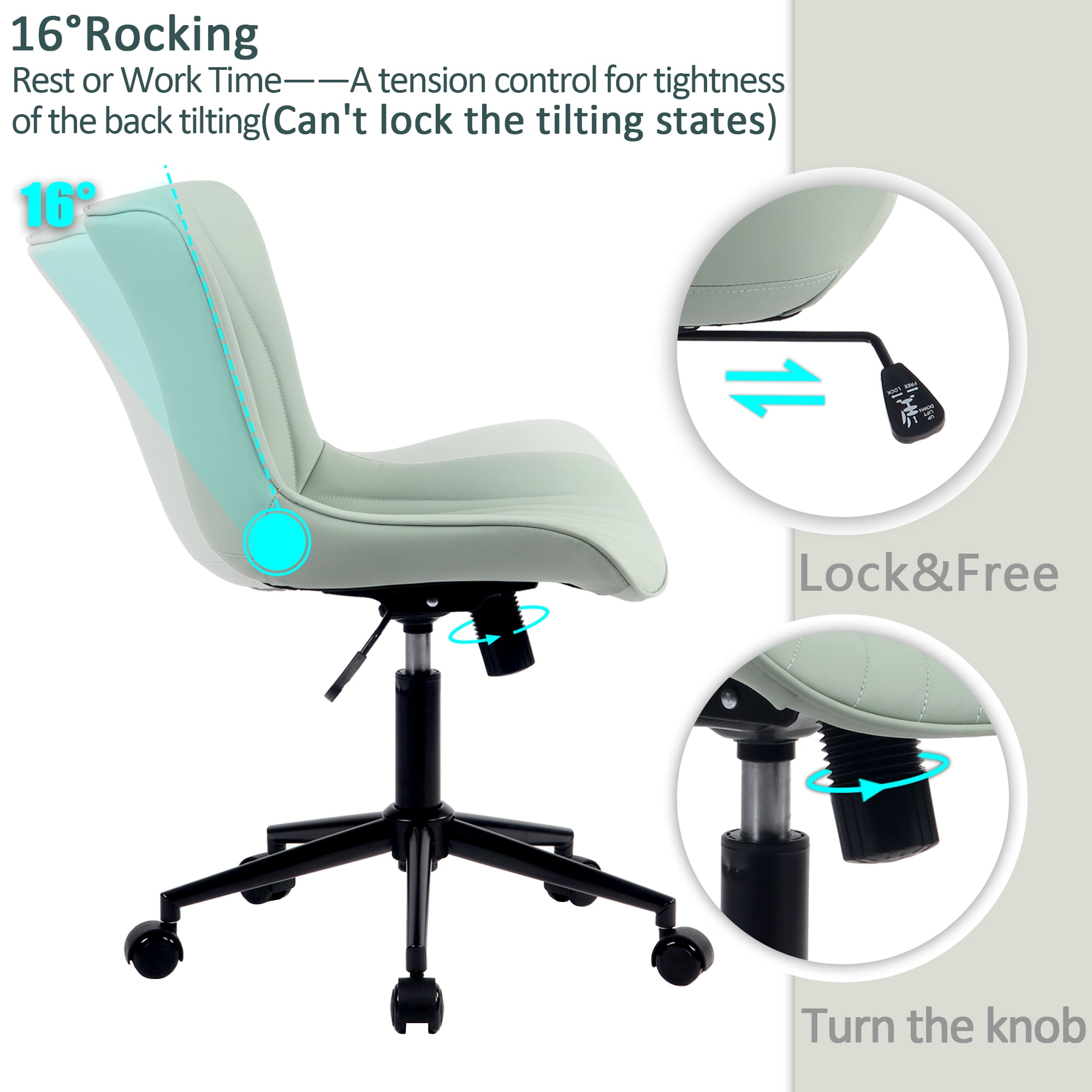 YOUNIKE Modern Office Chair with Wheels Adjustable Ergonomic Desk Task Chair in Mid Back Blue PU Design