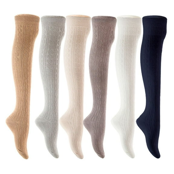 Lian LifeStyle Women's 6 Pair Adorable Comfortable Soft Thigh High Over Knee High Cotton Socks Size 6-9 L1024 Beige,Light Grey,Cream,Dark Grey,White,Navy