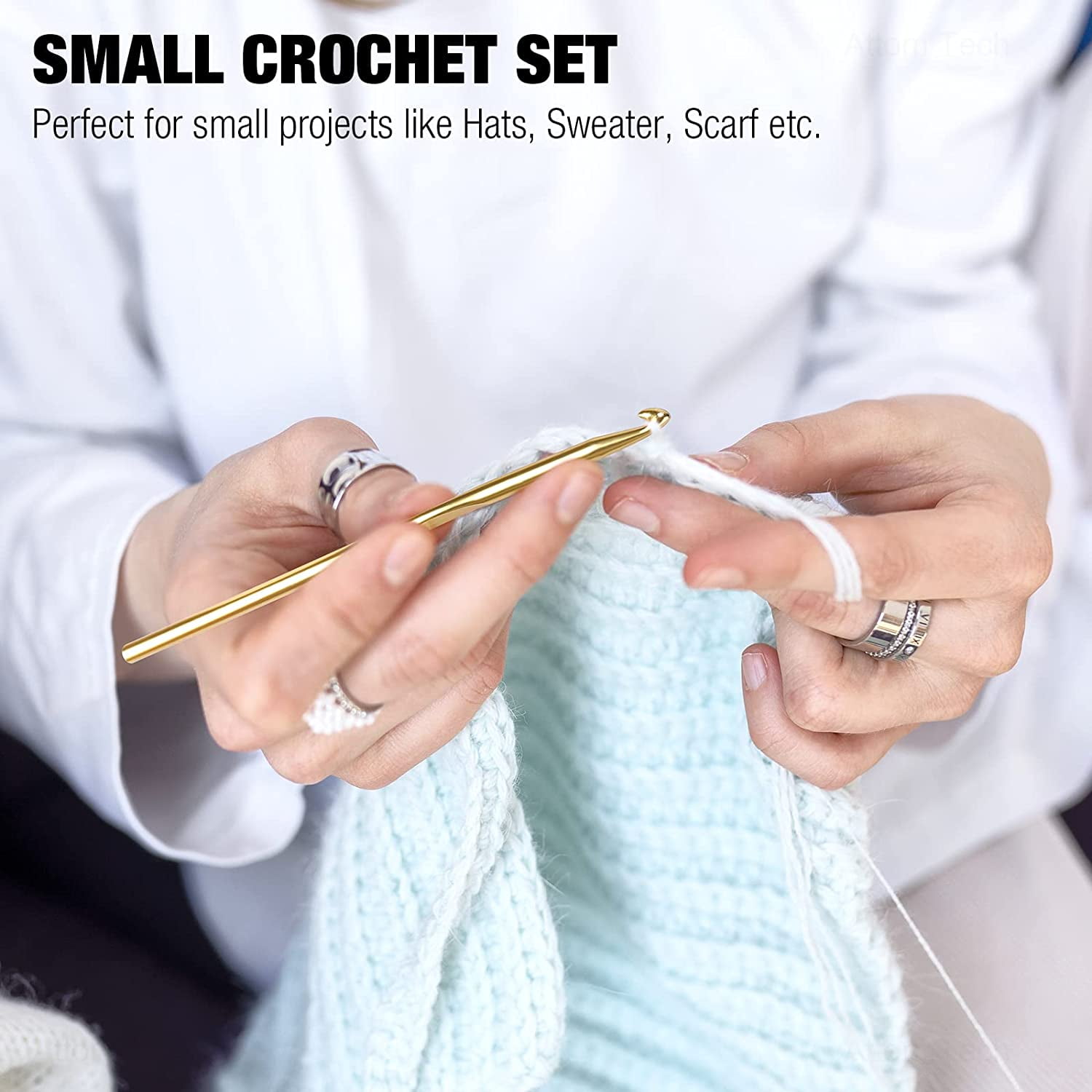 Multi-Color Metallic Crochet Hooks Set, Tomorotec Art Aluminum Knitting Needles for Yarn Craft Set with Sylish Storage Bag, Stitch Markers and Big Eye Needles (Orange Bag)