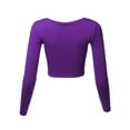 thumbnail image 3 of A2Y Women's Basic Solid Stretchable Scoop Neck Long Sleeve Crop Top Purple L, 3 of 3