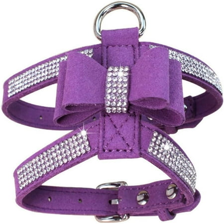 Bow Tie Dog Harness Rhinestone Crystal Soft Bling Sparkly Diamond Jewelry for Girls Pet Cat Puppy Female
