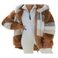 thumbnail image 1 of Women Fuzzy Fleece Hooded Coat Open Front Color Block Fluffy Hoodies Jacket Outwear with Pockets, 1 of 3