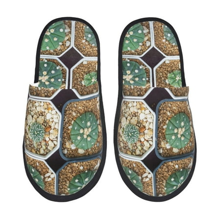 

Fuzoiu Cactus Garden Print Unisex Furry Slippers Plush Indoor Shoes Trendy House Slippers Anti-Skid EVA Sole House Shoes for Home Office and Travel -Medium