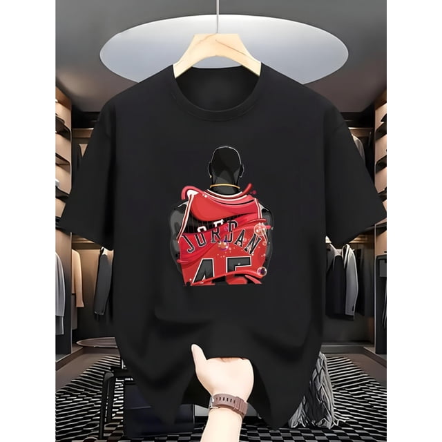 Ball - Men's Basketball Player Graphic T-Shirt, Black Sports Tee for Gym, Casual Outfits - Machine Washable Summer Top for Basketball Fans, Basketball Shirt, Gym Apparel, Round Neckline Shirt