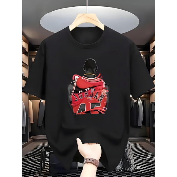 Camiseta con gráfico de jugador de baloncesto para hombre, deportiva negra para gimnasio, ropa informal, lavable a máquina, para verano, ideal para aficionados al baloncesto, para gimnasio, con cuello
