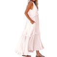 thumbnail image 2 of Women's Resort Style Ruffled Long Dress Round Neck Sleeveless Flowy Beach Dress with Pockets Galib. M, 2 of 10