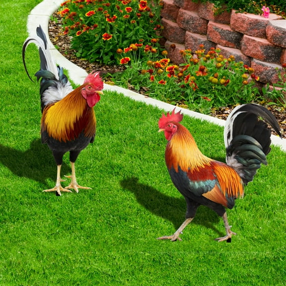WHAMVOX  2 Pcs Outdoor Chicken Figurines Rooster Decorations Reliable Lawn