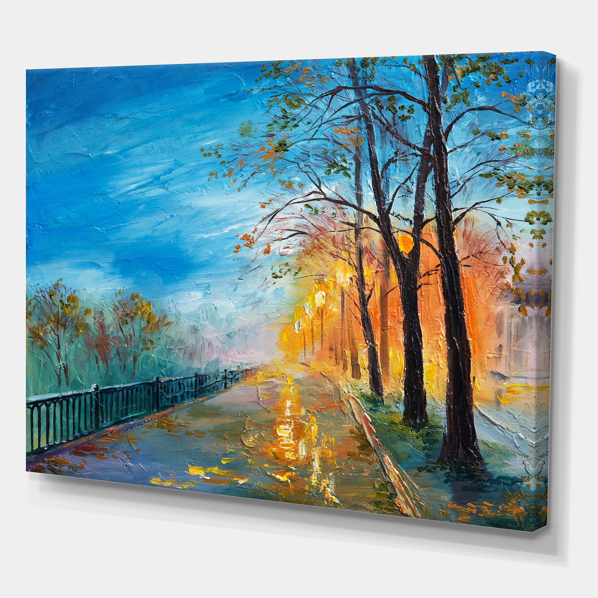Designart ' Autumn Road in Evening ' Traditional Canvas Wall Art Print