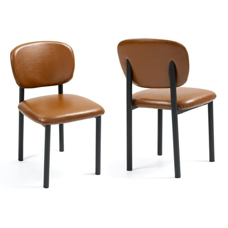 Set of 2 Berdine Light Brown Faux Leather Upholstered Dining Chair with Black Iron Legs