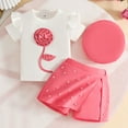 thumbnail image 1 of Conjuntos de blusas y camisas de cuello redondo y manga corta para niños, falda corta de manga larga con tiras en las axilas, pantalones, boina, conjunto de 3 piezas, pantalones cortos con cuentas de, 1 of 9