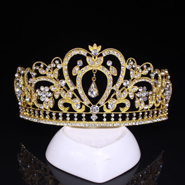 Golden White Diamond Crystal Hair Crown Headband Bridal Prom Rhinestone Crystal Crown fit your head right(13.5 * 6.5cm)