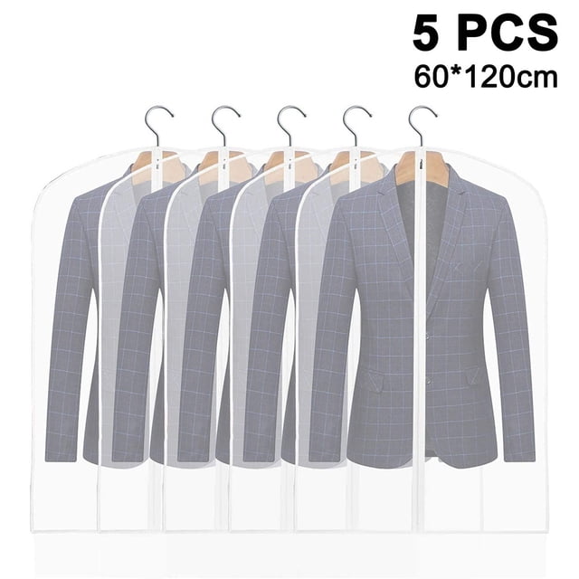 Juego de 5 bolsas de ropa colgantes para almacenamiento, funda transpirable para traje, protector antipolvo para traje con cremallera para traje, abrigo, chaqueta