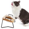 Elevated Ceramic Cat Bowls, 15° Tilted Raised Food Feeding Dishes, with Stand Bamboo Water Feeder Set for Small Size Dogs and Puppy
