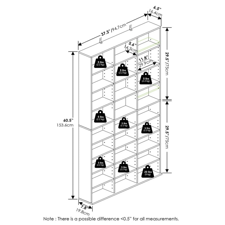 Furinno JAYA 24-Shelf Multimedia Media Storage Tower Rack with