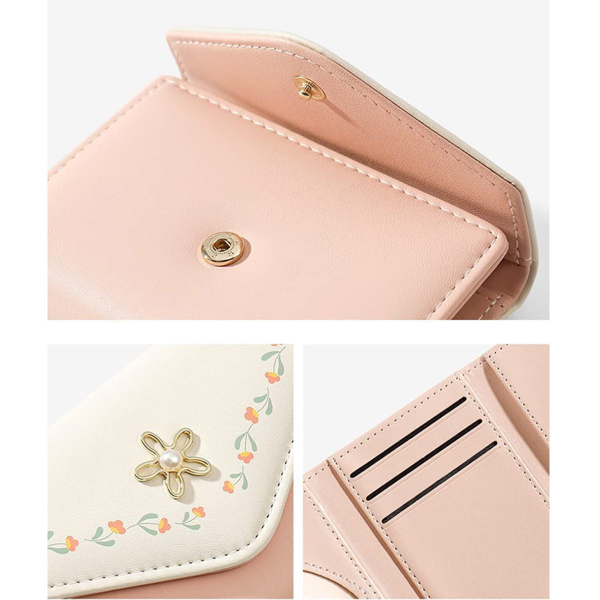 Small Cute Trifold Wallet Slim Wallet ID/Photo Window Card Holder with 3D  Flower Pattern Buckle for Women Girls (PINK)