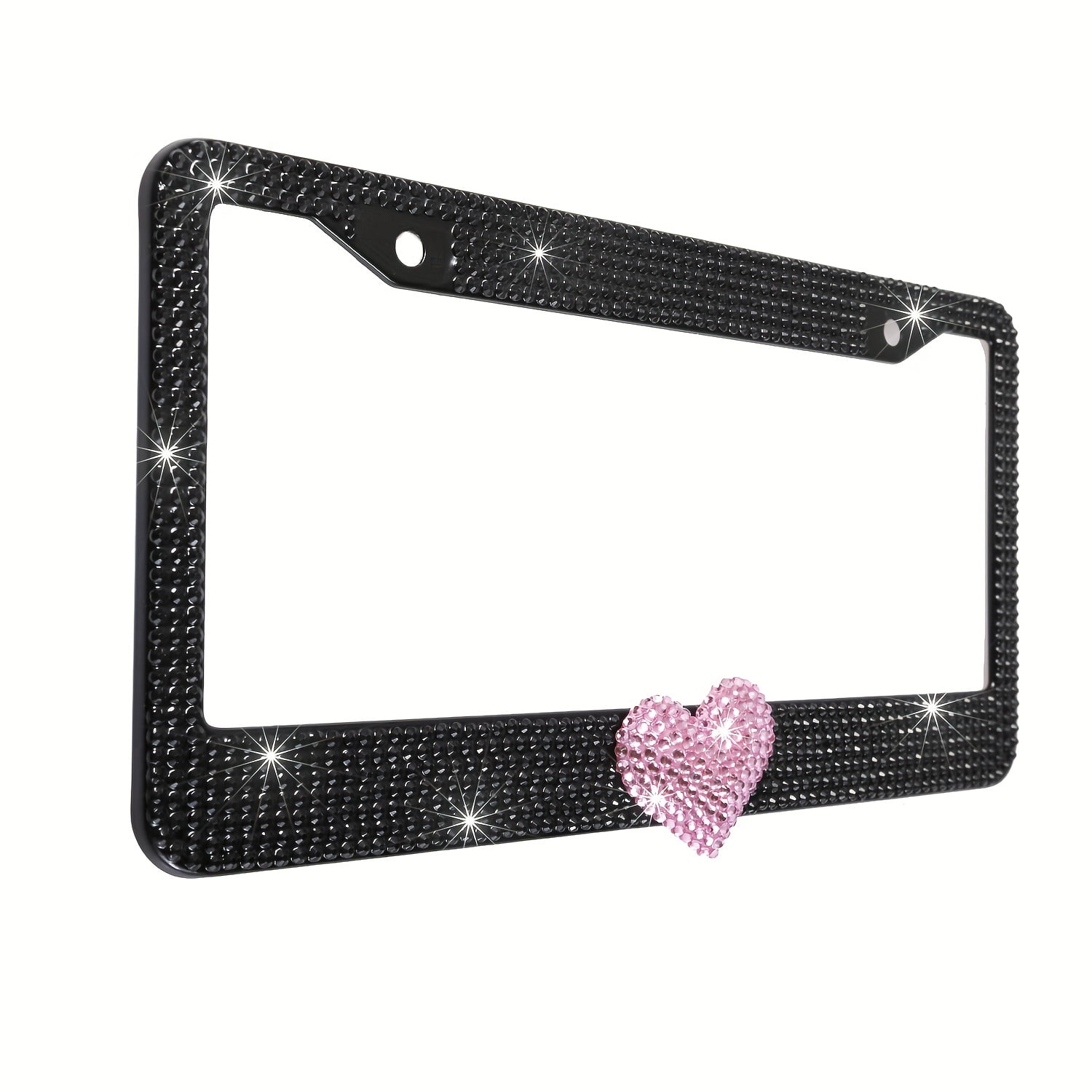 2pcs Pink Heart Design Crystal License Plate Frames,Bling License Plate Covers,Rhinestone License Plate Holder For Women