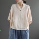 thumbnail image 5 of ICHUANYI Clearance Womens Spring Summer Color Fashion Casual T-Shirt Five-point Sleeve V-Neck Sweatshirt Tops Cotton And Linen Blouse(Beige, XXL) ICHUANYI WER2023080815338, 5 of 6
