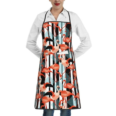 

Pofeuu Cool Flamingo Print Aprons with Pockets Cute Aprons for Kitchen Cooking Server Barber Chef Apron