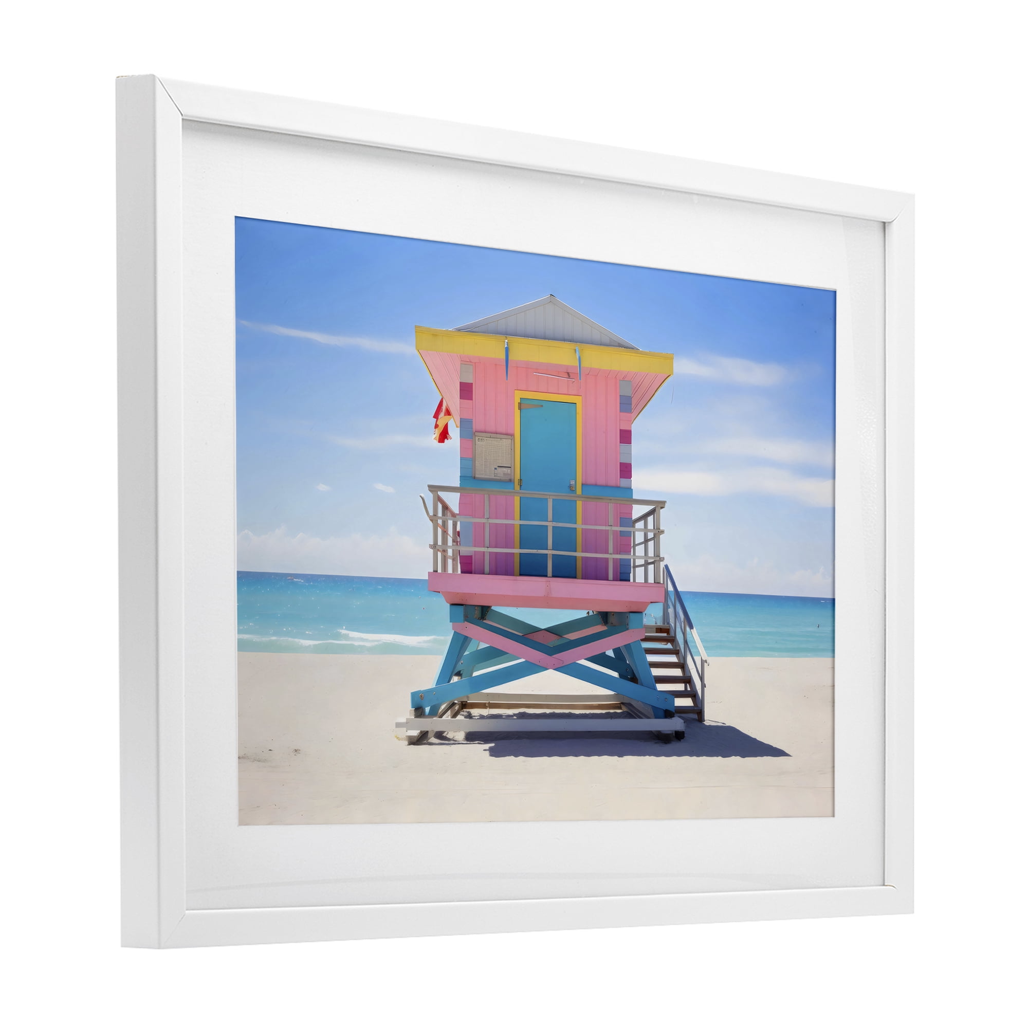 Stupell Industries Pastel Lifeguard Hut on Beach White Framed Print Under Glass, design by Creative Studio