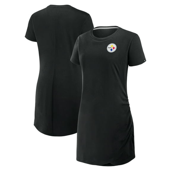 Women's Fanatics Black Pittsburgh Steelers Ruched Drape T-Shirt Dress