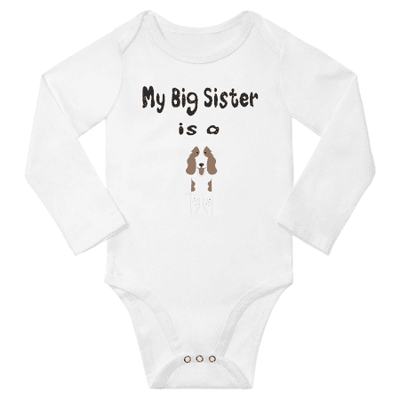 

My Big Sister is a Welsh Springer Spaniel Dog Funny Baby Long Sleeve Clothing Bodysuits (White 6-12M)