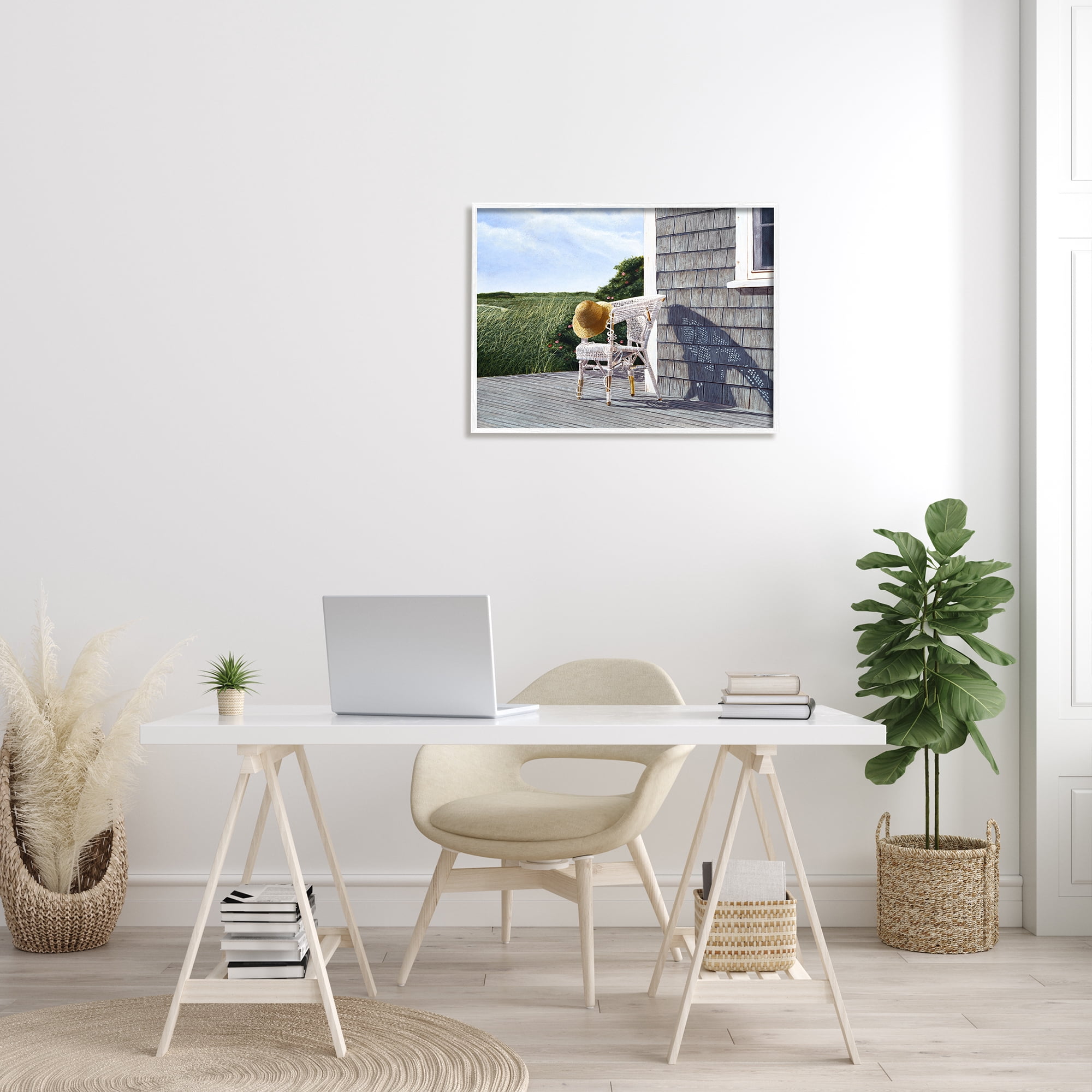 Stupell Industries Seaside Porch Landscape Rural Grassland Hills Painting White Framed Art Print Wall Art, Design by Tom Mielko