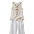 thumbnail image 7 of Womens Summer Tops Loose Embroidered Sleeveless V Neck Cotton Linen Tank Tops for Women Beige L, 7 of 7