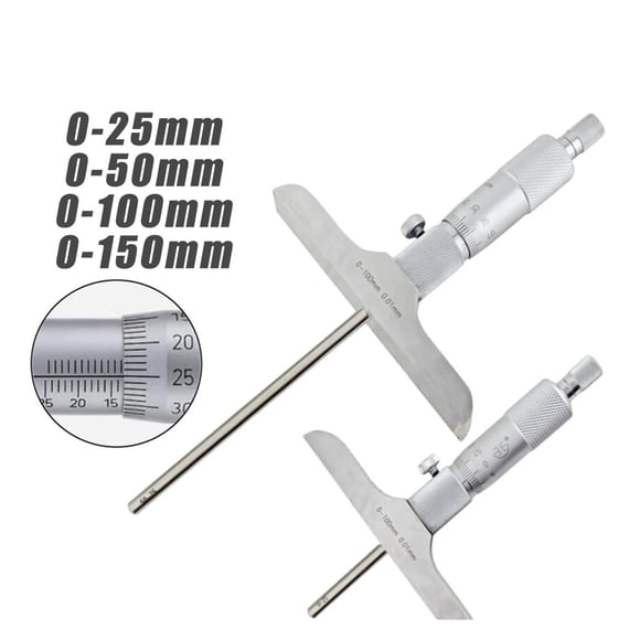 0-25mm 0-50mm 0-100mm 0-150mm Depth Micrometer 0.01mm Depth Micrometer Gauge With Rods Depth Caliper Measuring Tools ,Easy to Use