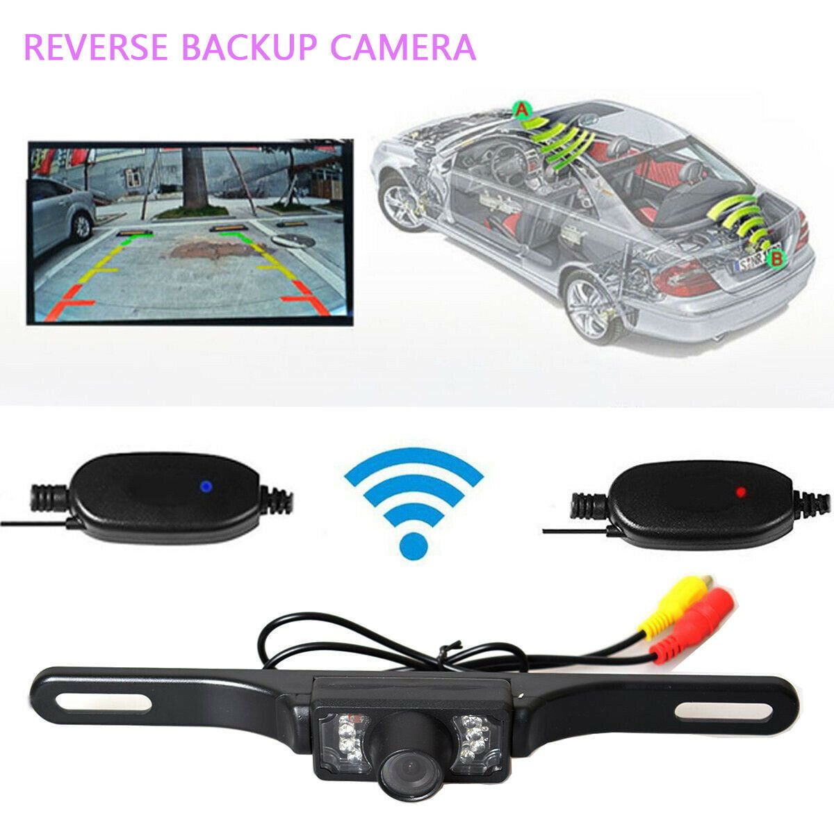 2.4G Wireless Car Reverse Rear View 7 IR Night Vision Parking Cam Backup Camera 