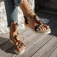 thumbnail image 4 of Rokment Womens Boho Platform Wedge Dressy Sandals 2026 Beach Summer Ethnic Chunky Linen Sole Breathable Dress High Heels Slingback Dress Sandals for Woman Vacation Bride Wedding E Size 37, 4 of 6