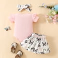 thumbnail image 3 of LAPAKIDS Baby Girls Clothes Infant Summer Outfits 6-9 Months Letter Romper Butterfly Skirts Headband Set, 3 of 7