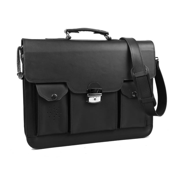 Lulumm Portafolio para Hombre en Piel Auténtica, Maletín Ejecutivo, Portafolio de Cuero con Llave, Hecho en México, Bolso de Hombro para Negocios, Oficina y Viajes, Tamaño Oficio 7437