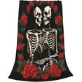 thumbnail image 2 of Manta con diseño de calaveras y rosas para adultos, mujeres y hombres, diseño de esqueleto y tarot, de franela, suave, difusa y ligera, para decoración del hogar, sofá cama, 80 x 60 pulgadas, 2 of 7