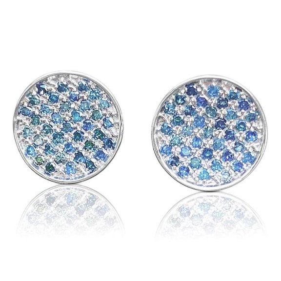 Natural Blue Diamond Circle Stud Earrings