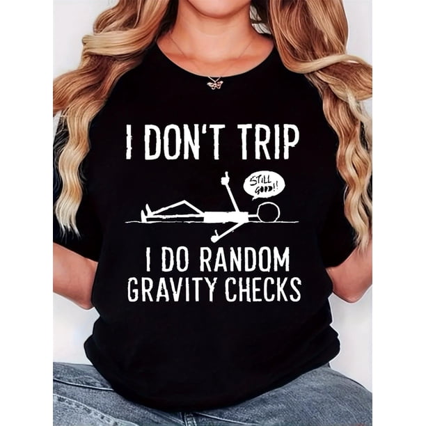 Camisetas con diseño gráfico para mujer, playera corta, clásico, estética, ropa de verano de los 90Women's Retro Minimalist "I Don't Trip" Graphic Tee - Casual Comfort Fit, Short Sleeve, Round Neck