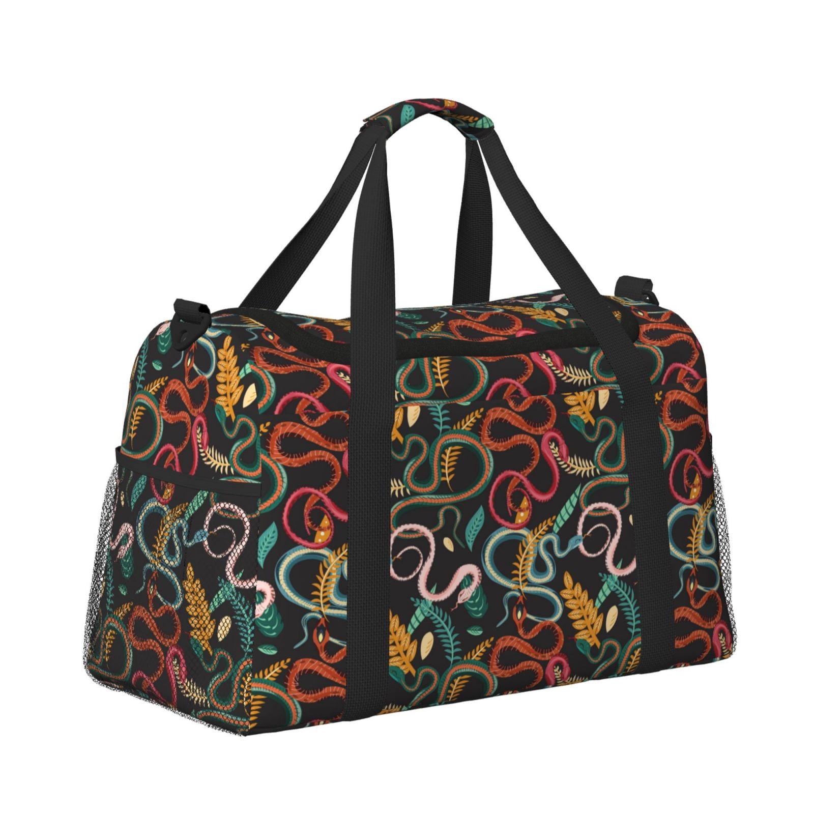 Fuzoiu Snake And Flower Print Travel Duffle Bag,Carry On Tote Bags,Duffel Bag,Sport Gym Bag, Hospital Bag for Labor and Delivery, Overnight Bag,Luggage Bag
