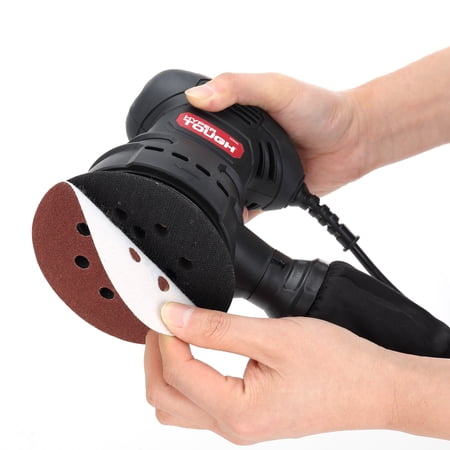 HYPER TOUGH 2.5 AMP CORDED 5 INCH ORBITAL SANDER WITH DUST BAG, VACUUM HOSE ADAPTER & 3 SANDING SHEETS, NEW CONDITION