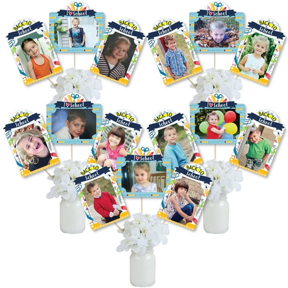 Big Dot of Happiness Back to School - First Day of School Classroom Decorations Picture Centerpiece Sticks - Photo Table Toppers - 15 Pieces