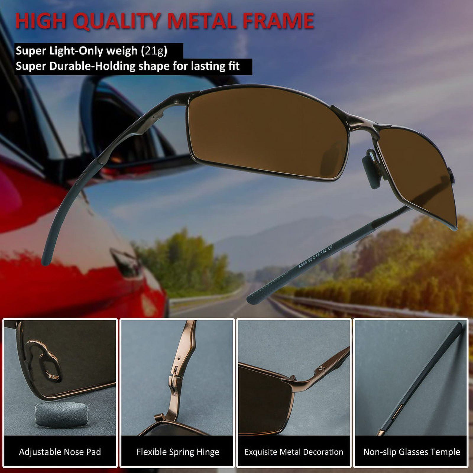 LifeArt Mens Polarized Sunglasses Ultralight Sports Fishing Driving Sunglasses for Men UV Protection Rectangle Metal Frame (Brown+Gold)