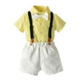 thumbnail image 2 of Odeerbi Toddler Two-piece Set Boys Girls Summer Formal Suit Gentleman School Uniform Suit Bow Tie Plaid T-Shirt Suspender Shorts Outfits Baby Clothes Yellow, 2 of 9