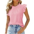 thumbnail image 2 of Sevevn Fashion Women's Casual Short Sleeve Solid Fold Round Neck Button Ladies Top Blouse Pink XL Deal of the Week, 2 of 7