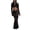 Black, variant on Women’S Floral Hollow Out Lace 2-Piece Outfit Set, Long Sleeve Scalloped Hem Short Top With High Waist Sheer Maxi Skirt, Sexy Beach Vacation Wear, 2pcs, Sizes S M L