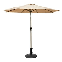 GARDEN 9 Ft Patio Umbrella w/ Round Resin Base Stand Included for Outdoor Shade, Beige