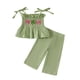 thumbnail image 2 of Conjunto de camiseta sin mangas con cuello redondo para niña, pantalón con tirantes bordados y lazo de San Pablo, conjunto informal de verano de dos piezas, pantalones para niña, conjunto de poliéster, 2 of 7