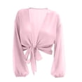 thumbnail image 6 of Women's Swimwear Cover Ups Tops Tie Front Knot Swimsuit Bikini Bathing Suit Long Sleeve Soft Beach Wrap Shirt, 6 of 7