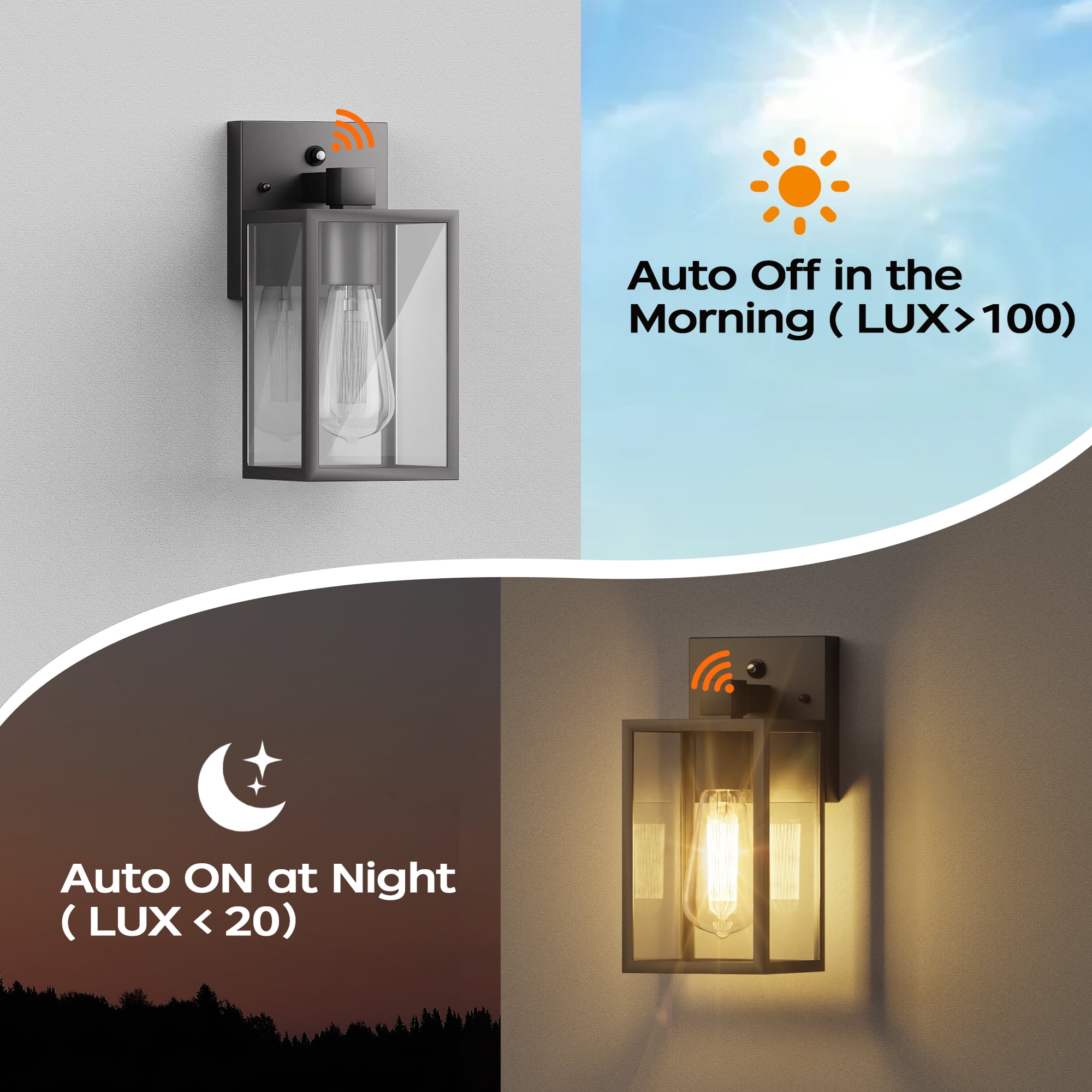 9.6" Dusk to Dawn Outdoor Lighting Fixtures, Black Sensor Wall Sconce Lamp, Waterproof Wall Lantern for House, Doorway, Garage