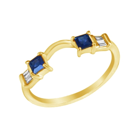 AFFY White Natural Diamond & Simulated Blue Sapphire CZ Solitaire Ring Wrap In 14k Yellow Gold
