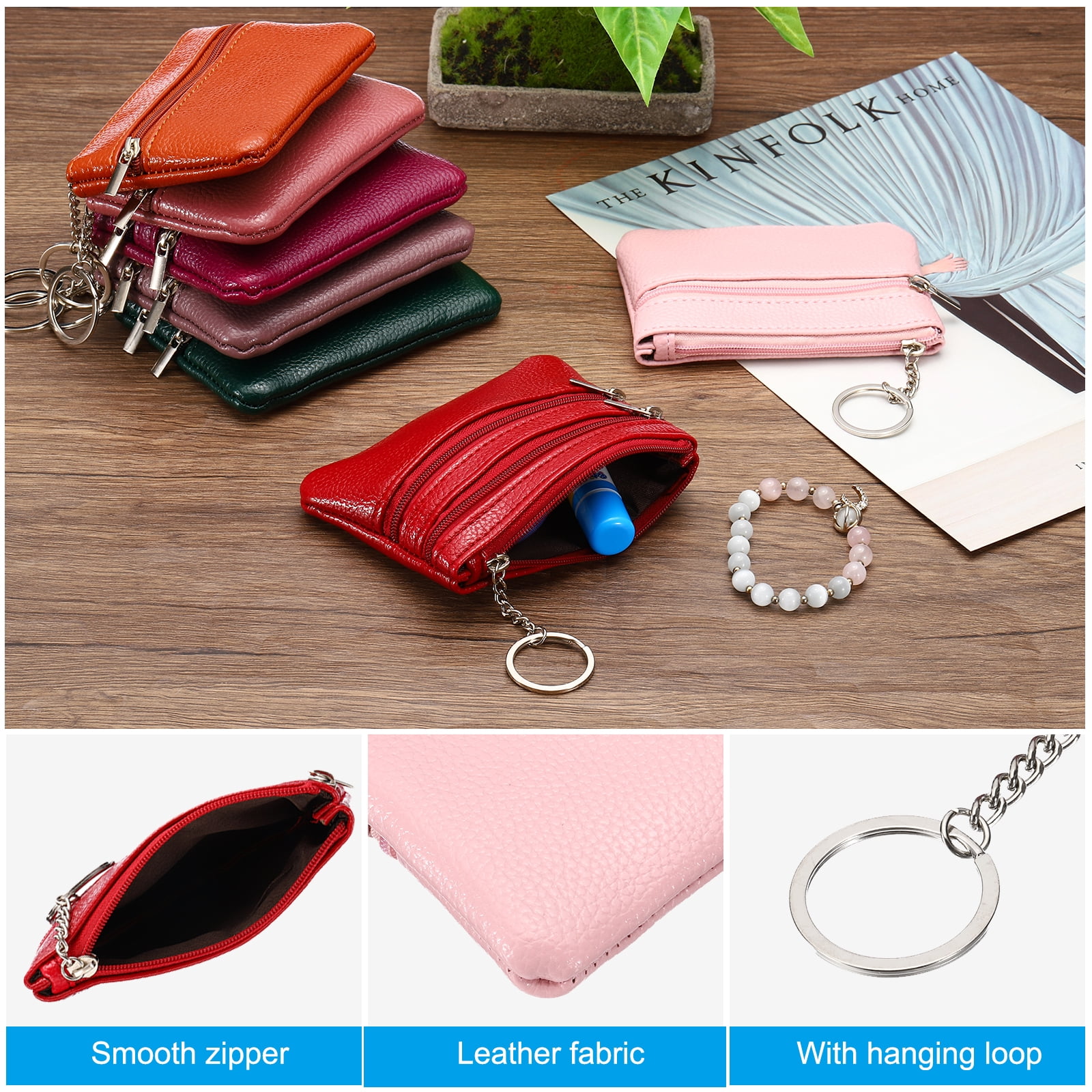 Unique Bargains Leather Change Purses Small Organizer Bags Pink