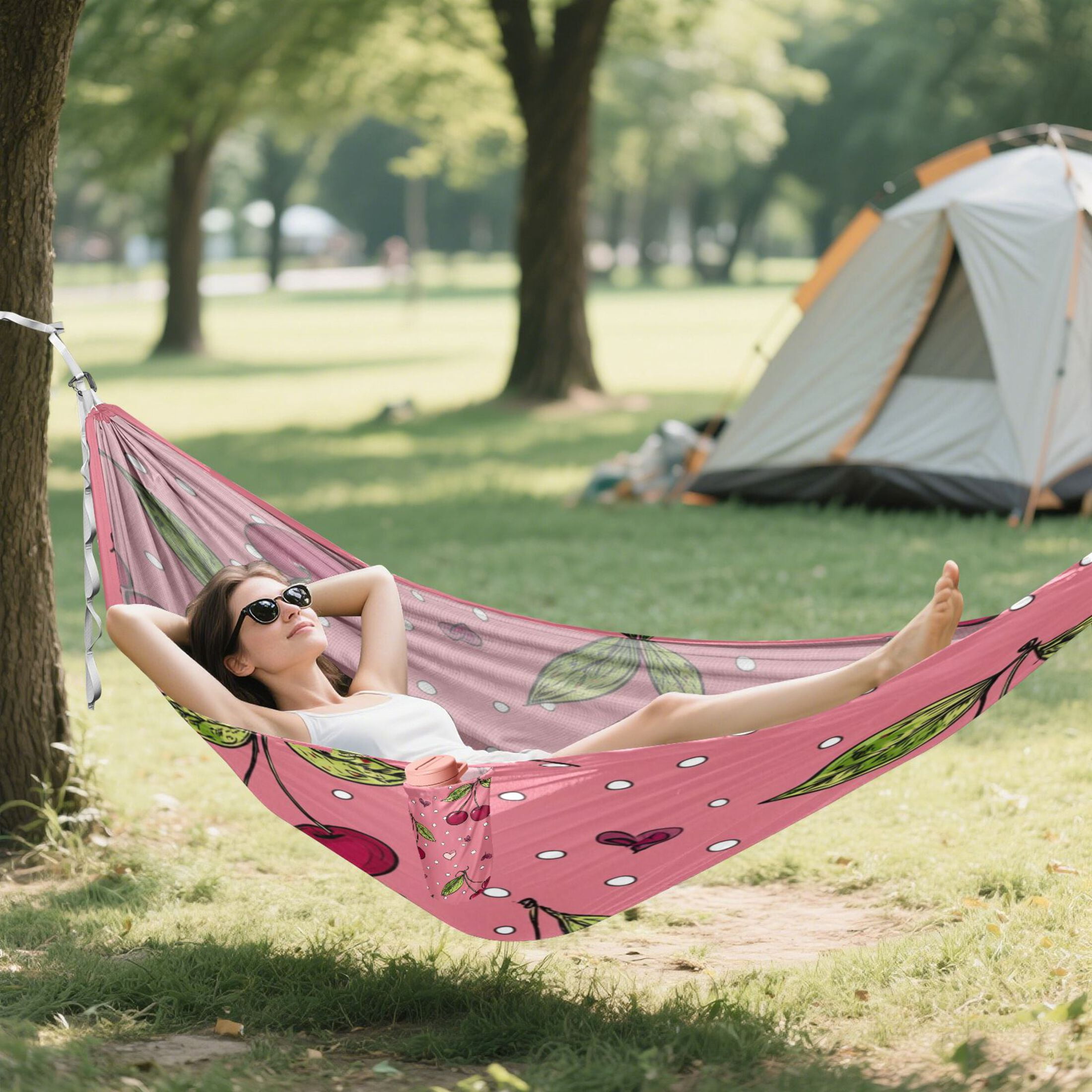 Hammock Camping Hammock Nylon Portable Hammock Travel Camping Hammock Sweet Cherry Chart Pattern
