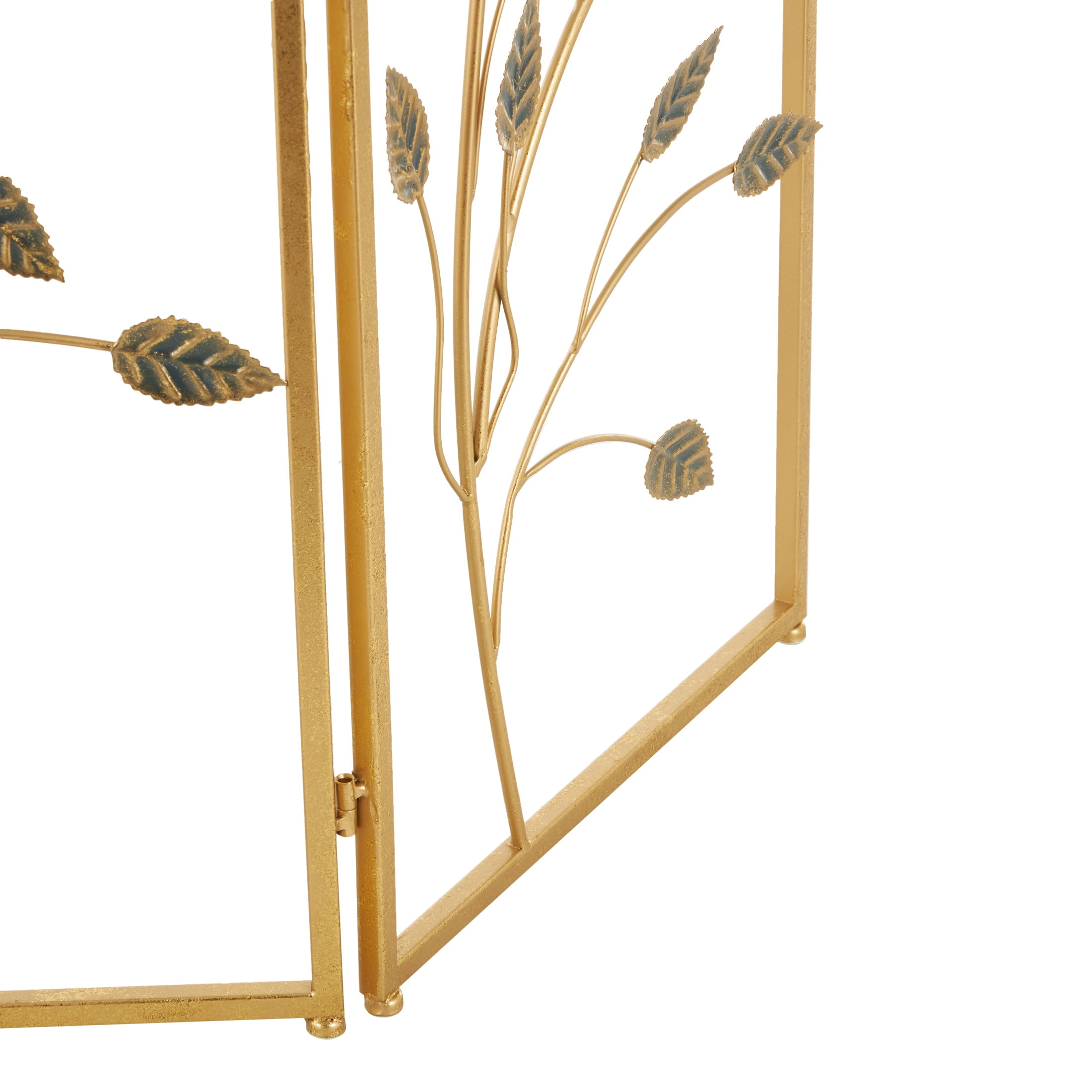 DecMode 29" x 38" Gold Metal Foldable 3 Panel Leaf Fireplace Screen, 1-Piece
